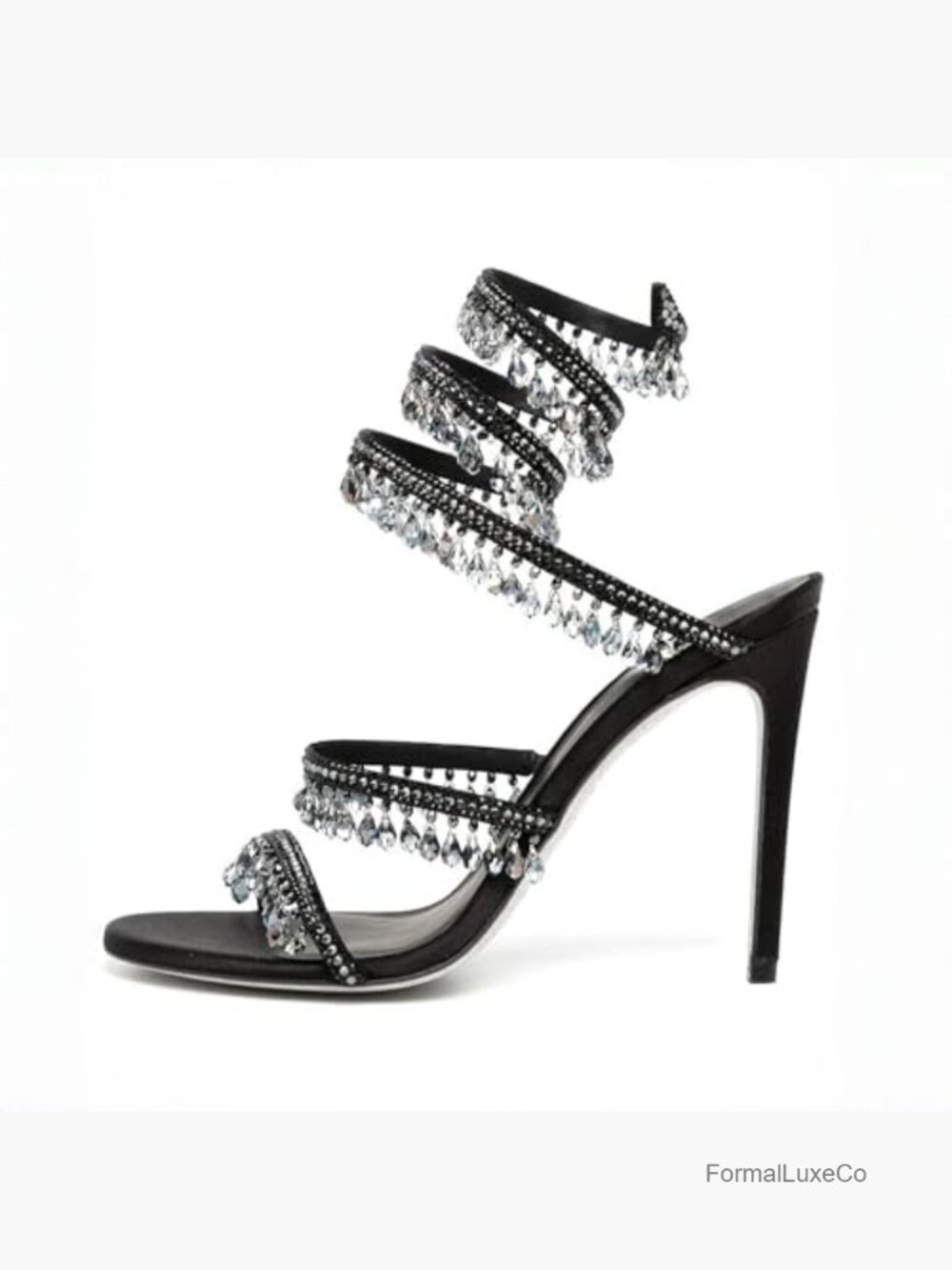 Rhinestone Wrap Around Strappy Stiletto Heels for Women, Open Round Toe Lace Up - Picture 4 of 7